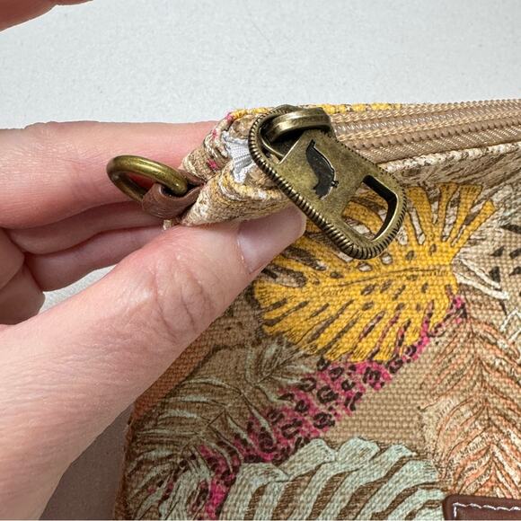 Sakroots Brown Yellow Leaf Print Wristlet Bag Wallet Womens - Picture 8 of 9